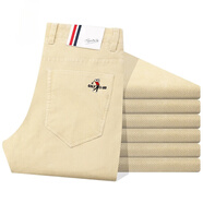 拉爾倫保羅秋冬季燈芯絨男褲子長(cháng)褲米色褲高爾夫直筒商務(wù)休閑褲棉條絨褲厚 米黃色 28 _2尺1