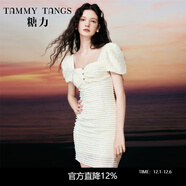 糖力【商場(chǎng)同款】夏新款杏色溫柔短袖荷葉邊蕾絲連衣裙女顯瘦 杏色 XL