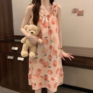 復古水墨畫吊帶睡裙帶胸墊高檔夏季薄款少女小清新寬松甜美連衣裙 Q08水蜜桃睡裙【帶胸墊】 L【建議110斤內(nèi)】