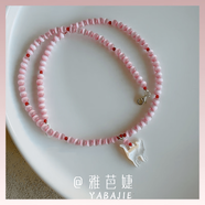 恒久葉雅芭婕粉貓眼石鋯石貓咪串珠項鏈女小眾甜美送禮 長(cháng)度約43厘米
