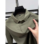 GOLDLION G+金利來(lái)斷碼2026秋季高端無(wú)痕衫男翻領(lǐng)商務(wù)休閑長(cháng)袖恤體恤上衣 草綠色 M (體重100-125斤