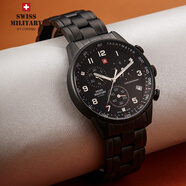 瑞士軍表（SWISS MILITARY）瑞士原裝進(jìn)口手表男夜光防水多功能計時(shí)商務(wù)表五年聯(lián)保送男生禮物 黑盤(pán)-黑色鋼帶34012.04