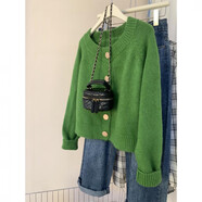 俞兆林（YUZHAOLIN）時(shí)尚減齡針織開衫毛衣女2025秋冬新款韓系短款軟糯洋氣針織毛衣女 綠色 S 建議80-95斤
