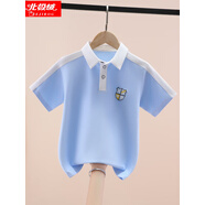 北極絨男童短袖t恤夏季2025新款學(xué)院風(fēng)兒童衣服男大童上衣服男孩Polo衫 藍色 110 120碼建議身高110cm左右