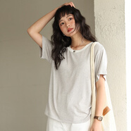 MJ風(fēng)格Lyocell天絲亞麻短袖女性2025夏季新光圓領(lǐng)多功能底襯衫 織灰 L