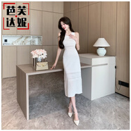 芭芙達妮夏季女裝法式針織連衣裙女高級感韓國度假遮肉顯瘦冰絲無(wú)袖背心裙 白色 L 110-125斤