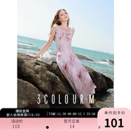 三彩2025秋款雪紡印花連衣裙荷葉邊吊帶暈染長(cháng)裙度假風(fēng)M 香芋紫花卉 S 155/80A