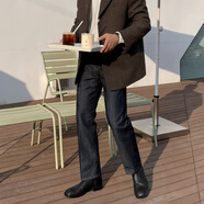 vimadtlyMrcyc秋冬清潔適合水洗牛仔褲男士韓國寬松直筒褲覆古簡(jiǎn)單長(cháng)褲 藏青色 L (30碼_約2尺3)