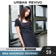 UR夏季新款女裝時(shí)尚撞色褶皺收腰修身圓領(lǐng)連衣裙UWU740043 正黑 S