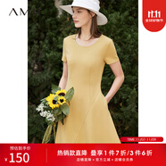 AMII女裝2025法式復(fù)古a字連衣裙女夏季新款赫本風(fēng)顯瘦圓領(lǐng) 杏黃 （建議拍大一碼） M 160/84A