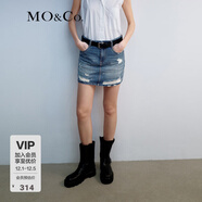 MO&Co.牛仔半身裙微A短裙夏愛(ài)心波點(diǎn)中腰破洞手工磨白甜酷摩安珂 牛仔藍色 S 160