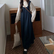 園翌法式條紋背心連衣裙女早秋文藝復古寬松無(wú)袖a字背帶裙氣質(zhì)長(cháng)裙子 連衣裙+襯衫 M 【感超好看連衣裙/長(cháng)袖連衣裙女/職業(yè)/小眾】
