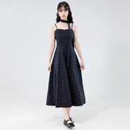 園翌設計感法式名媛兩件套裝裙2025秋冬季打底衫T恤吊帶連衣裙女 吊帶裙【配送飄帶】 S