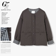 子陌圓領(lǐng)面包服配色格高級感洋氣短款棉服外套女保暖冬款25新 咖啡色 咖色 M  建議115-125斤