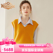 Homesee國際輕奢高端大牌羊絨衫時(shí)髦態(tài)度 疊穿達人V領(lǐng)羊絨坎肩女純羊絨毛 紫絨駝色 M