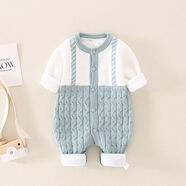 十點(diǎn)伴嬰兒衣服連體毛衣針織衫洋氣秋冬裝039個(gè)月男女寶寶套裝加絨爬服 綠色加絨 66cm 66cm