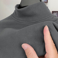 南極人（Nanjiren）半高領(lǐng)字母打底衫男德絨長(cháng)袖t恤秋冬季加絨保暖內搭加厚秋衣上衣 德絨半高領(lǐng)【純色】深灰 3XL 建議150-165斤