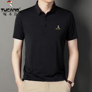 啄木鳥(niǎo)（TUCANO）夏季冰絲短袖t恤男翻領(lǐng)POLO體恤衫中年寬松免燙半袖爸爸裝男上衣 黑色 2XL (180) 建議150-165斤