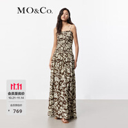 MO&Co.長裙春夏浪漫抽象筆觸印花桑蠶絲棉紗高腰吊帶裙連衣裙摩安珂 抽象筆觸色 L 170