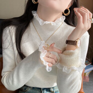 香影芬半高領(lǐng)加絨蕾絲針織打底衫毛衣女內搭秋冬新款加厚保暖衣上衣女 星空米 S (建議95斤以?xún)?