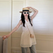 金蘇一蕾絲背心裙女2025夏季韓版收腰顯瘦小個(gè)子短裙chic連衣裙 杏色 S S