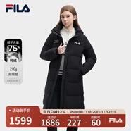 FILA 斐護科技|斐樂(lè )女裝長(cháng)款羽絨服冬季休閑簡(jiǎn)約連帽保暖羽絨外套 正黑色-BK 175/92A/XL