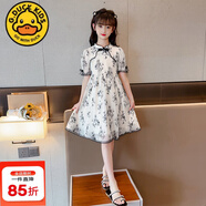 G.duck特價(jià)小黃鴨中大女童碎花連衣裙 兒童洋氣公主裙 女大童國風(fēng)旗袍 KK2501水墨畫(huà)旗袍雪紡連衣裙【杏 150 cm
