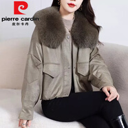 皮爾卡丹（pierre cardin）真狐貍毛毛領(lǐng)皮草大衣女拼接2025冬新款牌OL羽絨外套女裝 綠色 S