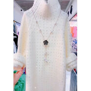 小個(gè)子秋冬2025新款高檔設計感洋氣寬松中長(cháng)款顯瘦款針織衫連衣裙 白色 2XL