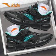 安踏（ANTA）兒童官方旗艦店運動(dòng)鞋男童冬季網(wǎng)面魔術(shù)貼跑步鞋耐磨減震跑鞋防滑 黑/熒光水綠A12535567H-5 34