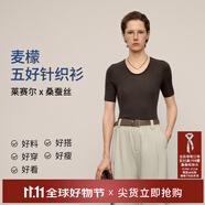 麥檬【雙11搶先購】MM爆款寬松連帽質(zhì)感針織衫毛衣上衣25秋冬新款 UV領(lǐng)-短袖-深栗色5G5931933 M