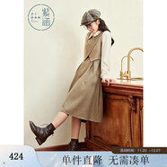 紫涵假兩件連衣裙女年冬季英倫風(fēng)毛呢拼接中長(cháng)裙氣質(zhì)通勤 卡其 S