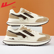 回力男鞋運動(dòng)鞋子男戶(hù)外透氣網(wǎng)面輕便跑步鞋男士潮流舒適百搭休閑鞋 卡其【皮面】0509 44