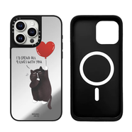 CASETIFYmoonaries illo插畫(huà)師聯(lián)名睡懶覺(jué)貓咪磁吸MagSafe適用蘋(píng)果17promax手機殼iPhone16鏡面15日韓14卡 帶盒C家【ca820愛(ài)心氣球黑貓】銀色鏡面MagS iPhone 17 Pro