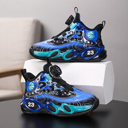 駱駝（CAMEL）SYR男童籃球鞋秋冬季防水皮面兒童紐扣運動(dòng)鞋小學(xué)生實(shí)戰球鞋 S2828防水皮面-黑藍 30