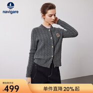 Navigare意大利小帆船女士毛衣秋冬季新款純綿羊毛長(cháng)袖開(kāi)衫通勤針織外套 暗巖灰 M