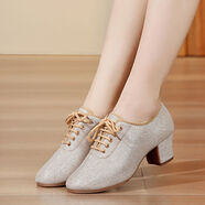 美德美女士舞蹈鞋軟底中跟教師鞋室內社交舞形體操摩登舞鞋時(shí)尚夏季 香檳金3點(diǎn)5CM直板膠底舞蹈鞋 34 34