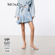 MO&Co.夏低腰藍底碎花荷葉邊半身裙短裙摩安珂 藍底小圖案 M 165