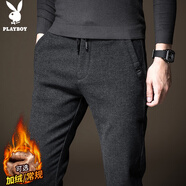 花花公子（PLAYBOY）休閑褲男商務(wù)秋冬季褲子男士直筒褲修身男褲 黑色 32