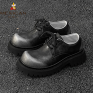 稻草人米奇德比鞋男2026新款復古大頭休閑皮鞋厚底增高情侶工裝鞋 銀色 皮鞋尺碼 46 男碼