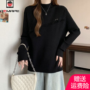 AEMAPE加厚半高領(lǐng)慵懶風(fēng)套頭毛衣女2025秋冬新款寬松顯瘦流蘇針織衫打底 黑色 M 90-100斤