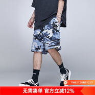 古由卡（GUUKA）迷彩休閑短褲男潮牌25夏季青少年嘻哈四色籃球運動(dòng)直筒四分褲寬松 天空藍 2XL