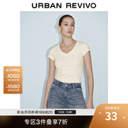 UR2025夏季新款女裝休閑簡(jiǎn)約百搭V領(lǐng)修身短袖T恤UWM450062 米白 M