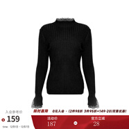 兩三事梵高文藝 青衫 蕾絲拼接半高領(lǐng)打底衫女春季復古修身內搭針織衫 黑色-y 均碼 F