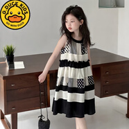 G.duck女童復古連衣裙夏裝2025新款時(shí)尚休閑洋氣中大兒童無(wú)袖掛脖裙透氣 黑白色 150 cm