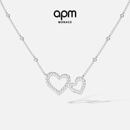APM Monaco愛(ài)心可調節項鏈銀白色密鑲心形鏤空高級設計感優(yōu)雅精致簡(jiǎn)約禮物