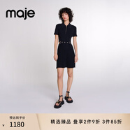 Maje秋冬女裝法式氣質(zhì)黑色翻領(lǐng)拉鏈款露腰修身百褶裙擺針織連衣裙 黑色 XS (34)