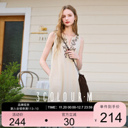 三彩2025夏季新款圓領(lǐng)無(wú)袖連衣裙寬松短裙小A字裙繡花背心裙M