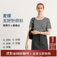 麥檬【雙11搶先購】MM爆款寬松連帽質(zhì)感針織衫毛衣上衣25秋冬新款 圓領(lǐng)-短袖-深藏青5G4931591 M