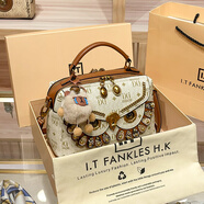 香港品牌包包女包2025新款真皮重工貓頭鷹手提小包單肩斜挎小方包 棕色 送掛件